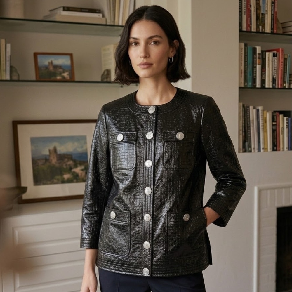 J. Dosi Black Goatskin Leather Jacket (Size 2 - Textured Chanel Style)